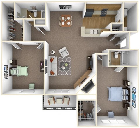 Floor plan for 2 beds, 2 baths, 980 sqft